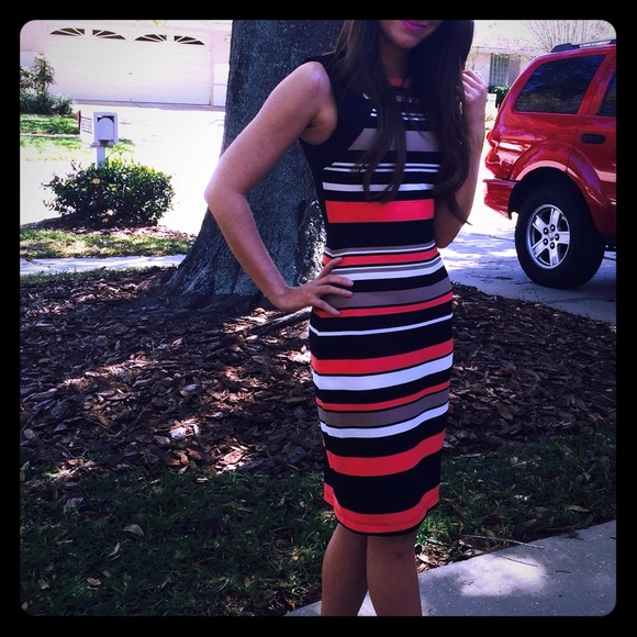 Gorgeous Coral Striped Dress - Picture 3 of 4